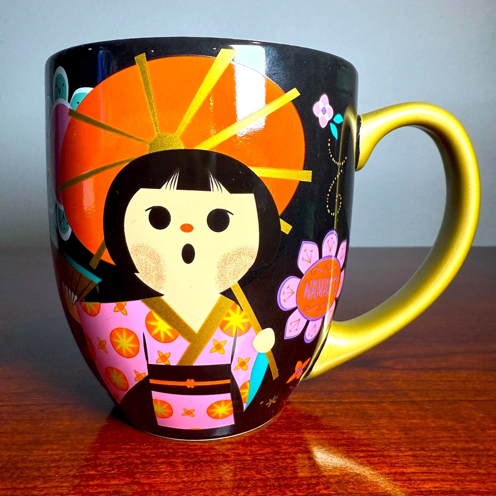 Disney Parks It's A Small World Mug Cup Japan Doll Flowers Welcome Kon'nichiwa